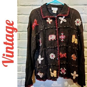 Vintage 1980s Ugly Christmas cardigan sweater L